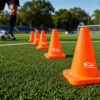 Swift Road Safety Mini Traffic Cones arranged on a sports field for training and marking applications.